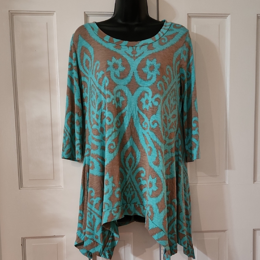 Elegant Teal and Tan Women's Top - Boutique Brand - Size: Small